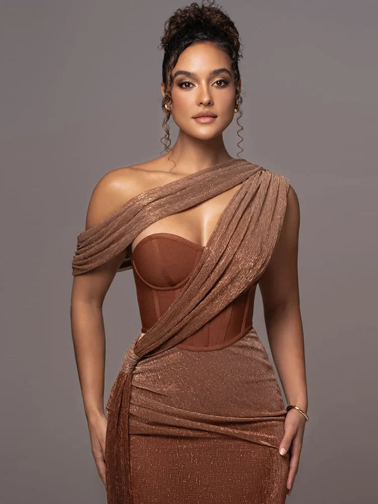 Drune | Glitzer Rückenfrei Abend Maxi Kleid