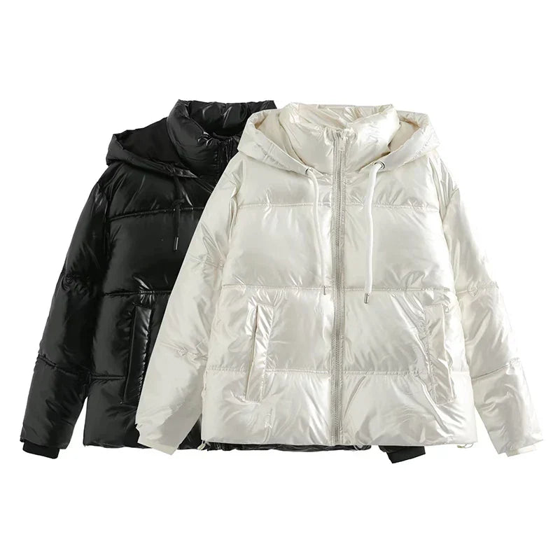Drune | Metallische Winterjacke mit hohem Kragen und Kapuze für Frauen