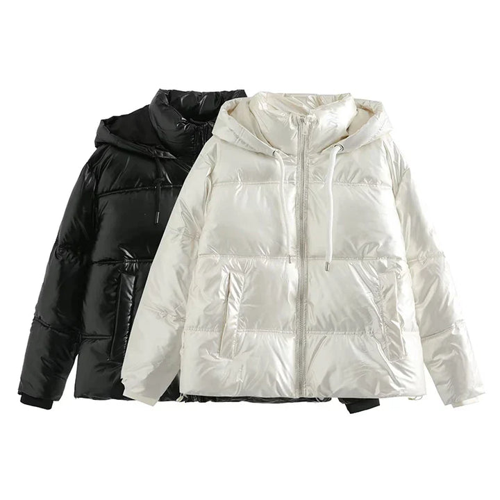 Drune | Metallische Winterjacke mit hohem Kragen und Kapuze für Frauen
