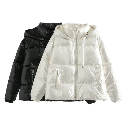 Drune | Metallische Winterjacke mit hohem Kragen und Kapuze für Frauen