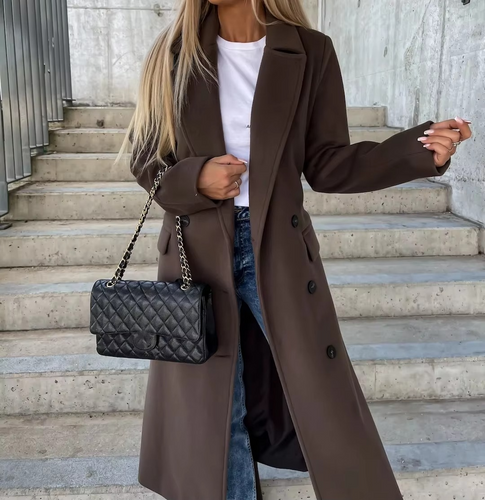 Drune | Damen Langer Trenchcoat - Mit Reverskragen & Knopfleiste