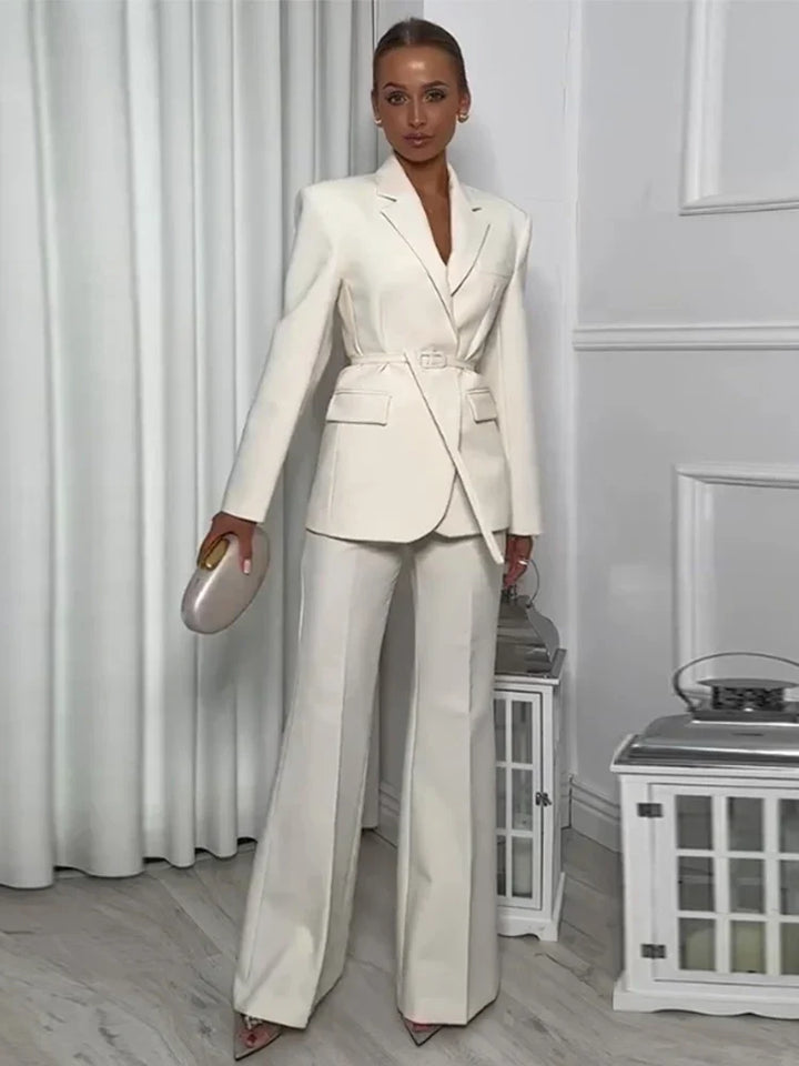 Drune | Overall Blazer mit Gürtel Weite Hose Luxuriöser Stoff