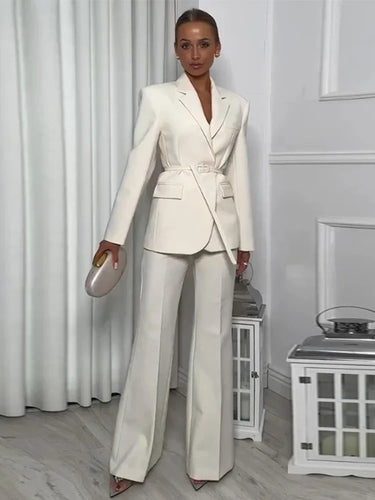 Drune | Overall Blazer mit Gürtel Weite Hose Luxuriöser Stoff