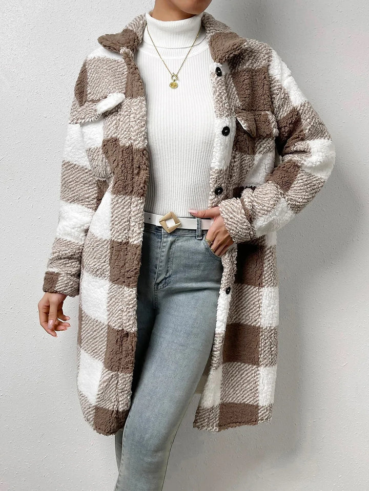 Drune | Langer kariert Fleece-Mantel