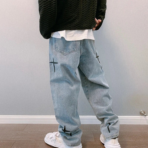 Drune | Blasting Bedruckte Baggy Weit Geschnittene Jeans Für Männer