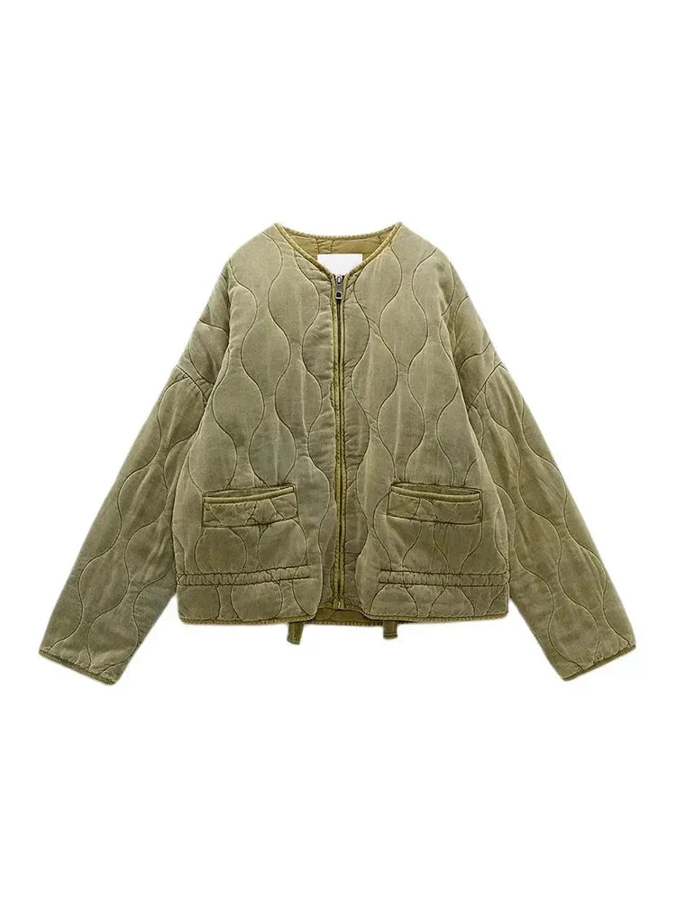 Drune | Gepolsterte Uni Farbe Reißverschlussjacke