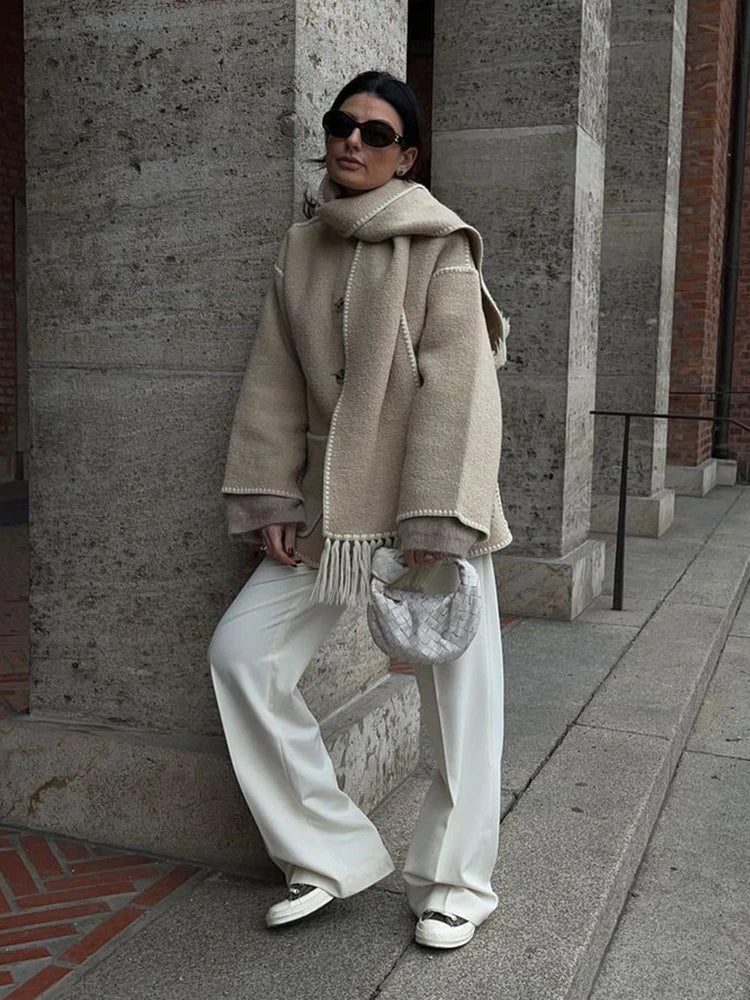 Drune | Eleganter Damenmantel mit Schal Stylischer Wintermantel