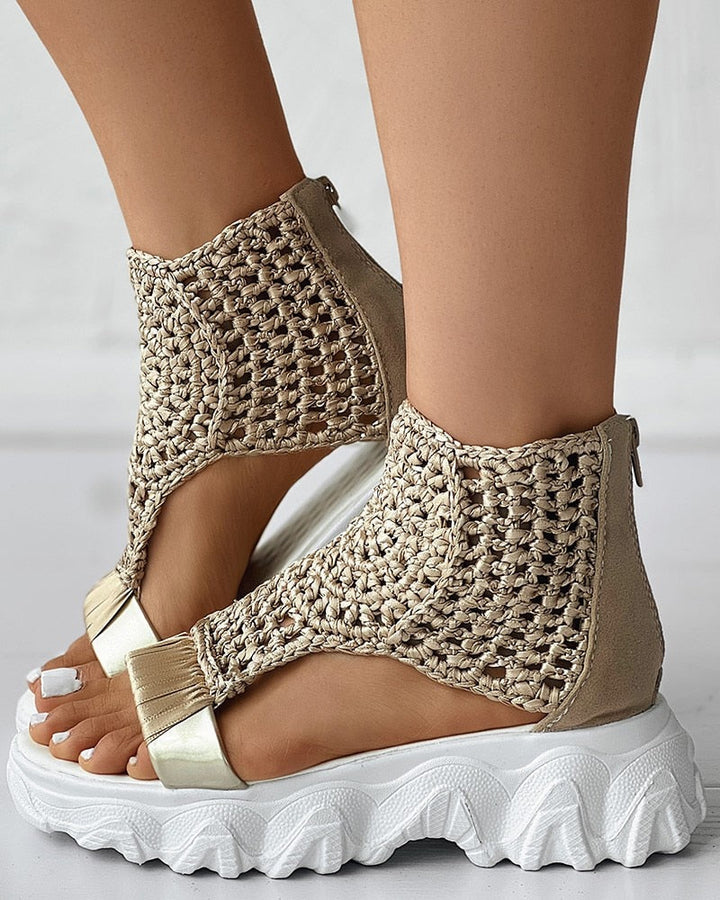Drune Geflochtene Geometrie-Sandalen | Damen Sommer Keilsandalen