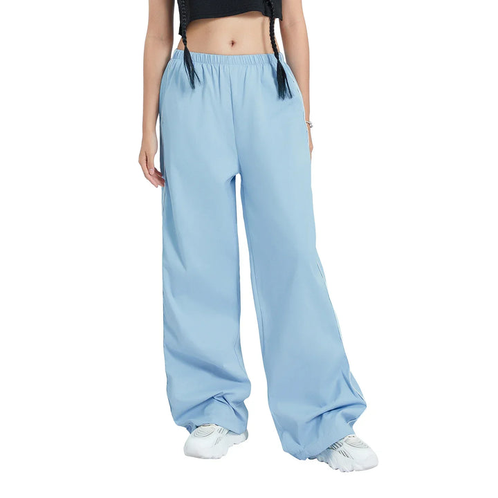 Drune | Frauen Y2K Elastischer Taillen Cargo Hosen Locker Einfarbige Jogginghosen Trainingshose mit Taschen Streetwear