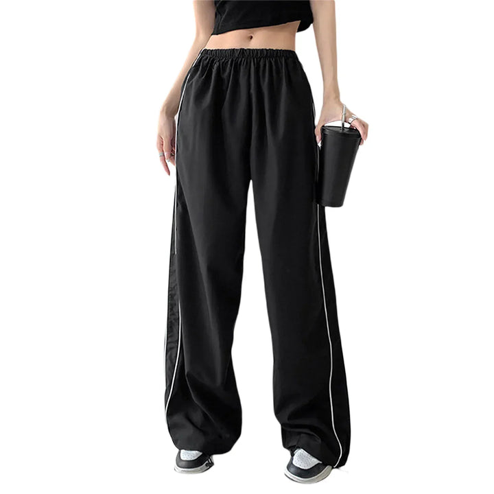 Drune | Frauen Y2K Elastischer Taillen Cargo Hosen Locker Einfarbige Jogginghosen Trainingshose mit Taschen Streetwear