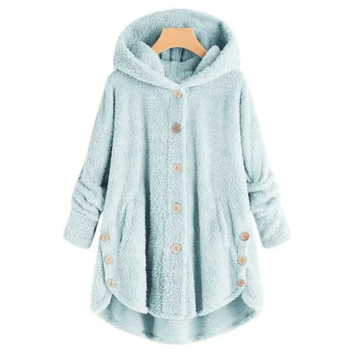 Drune | Fleecejacke Relaxed Fit mit Kapuze Knopfverschluss Extralang Hinten