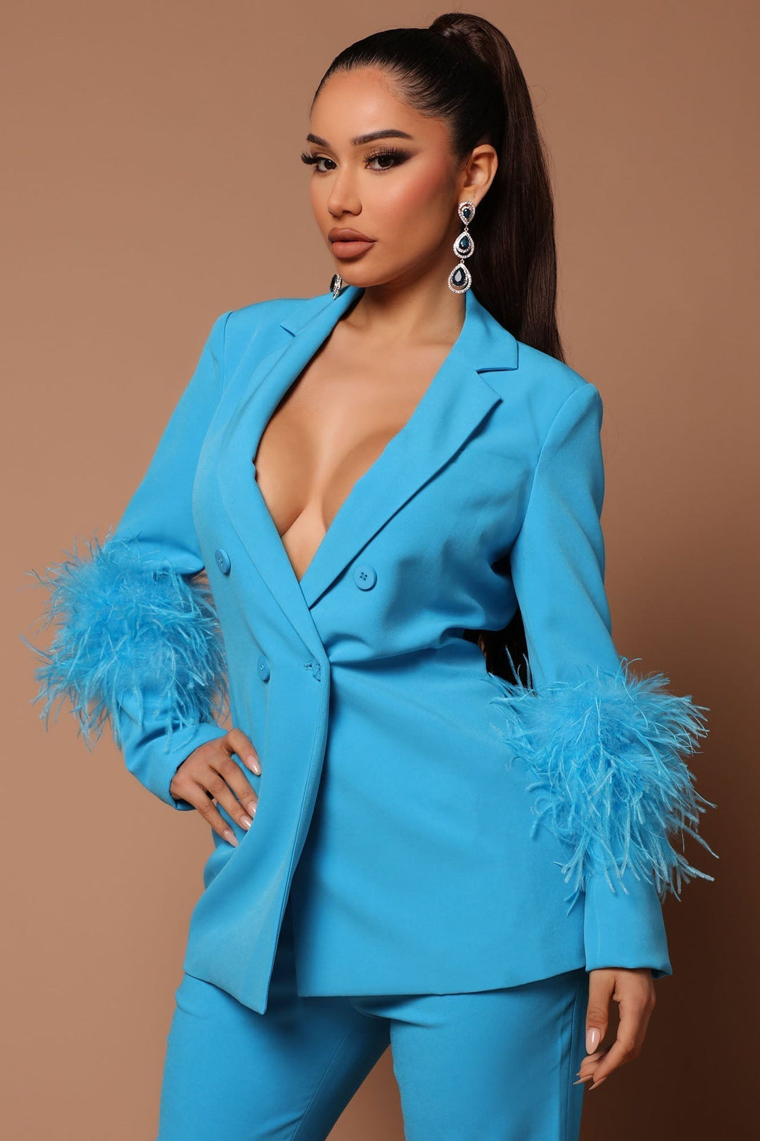 Drune | Blazer mit Federn und Hose Set für Frauen