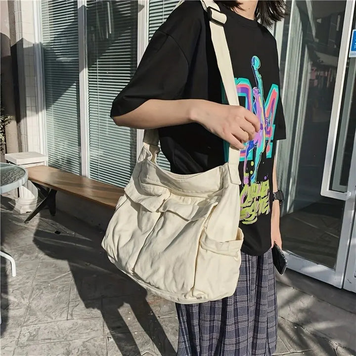 Drune | Frauen Vintage Handtasche Canvas Teenager Schulter Tote Taschen Lieferdienst Tasche Damen Lässige Handtasche Crossbody Geldbörse