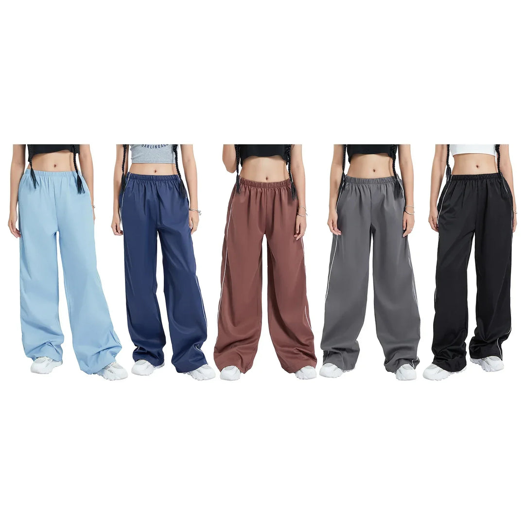 Drune | Frauen Y2K Elastischer Taillen Cargo Hosen Locker Einfarbige Jogginghosen Trainingshose mit Taschen Streetwear