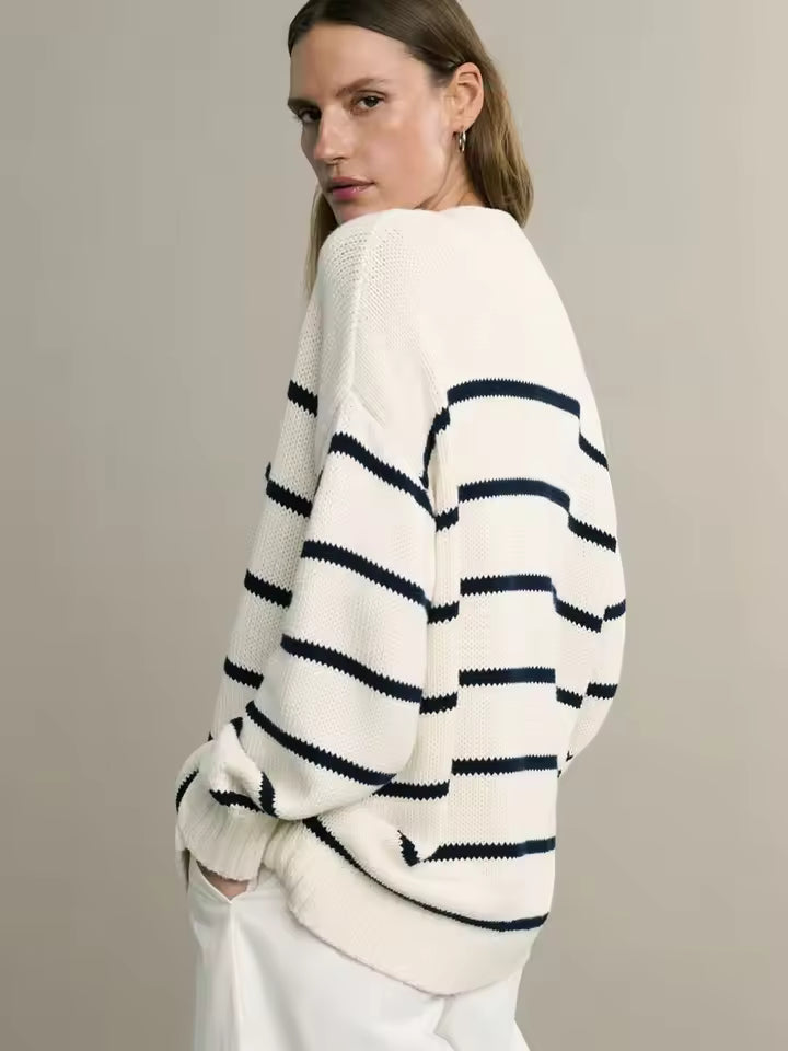 Drune | Übergröße Damen Cardigan mit Streifen und Knöpfen