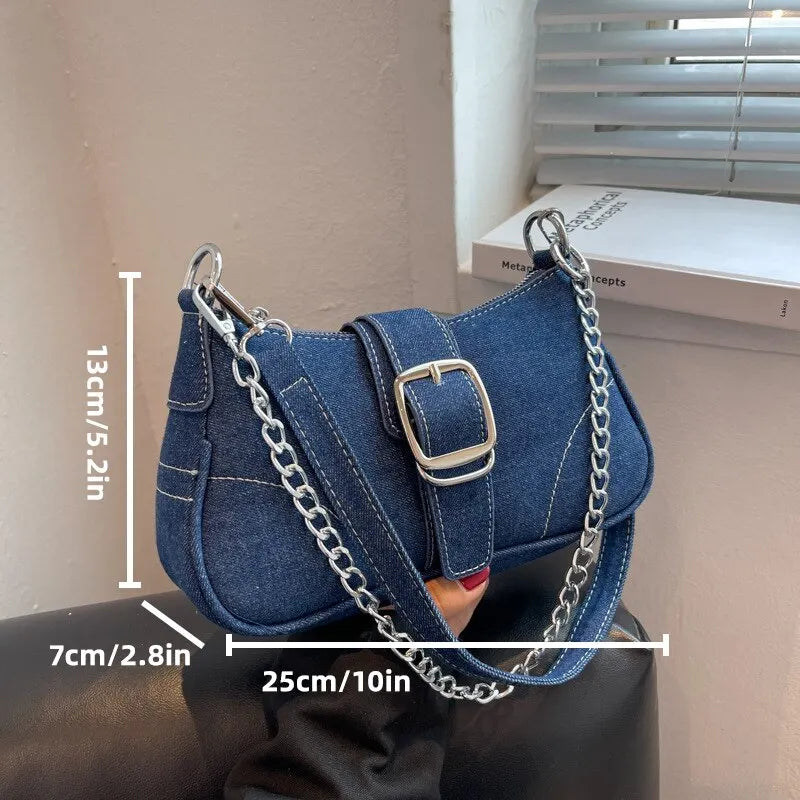 Drune | Modernes Denim Personalisierte Design Ausgezeichnete Struktur Schulter Unterarm Kleine Rechteckige Tasche