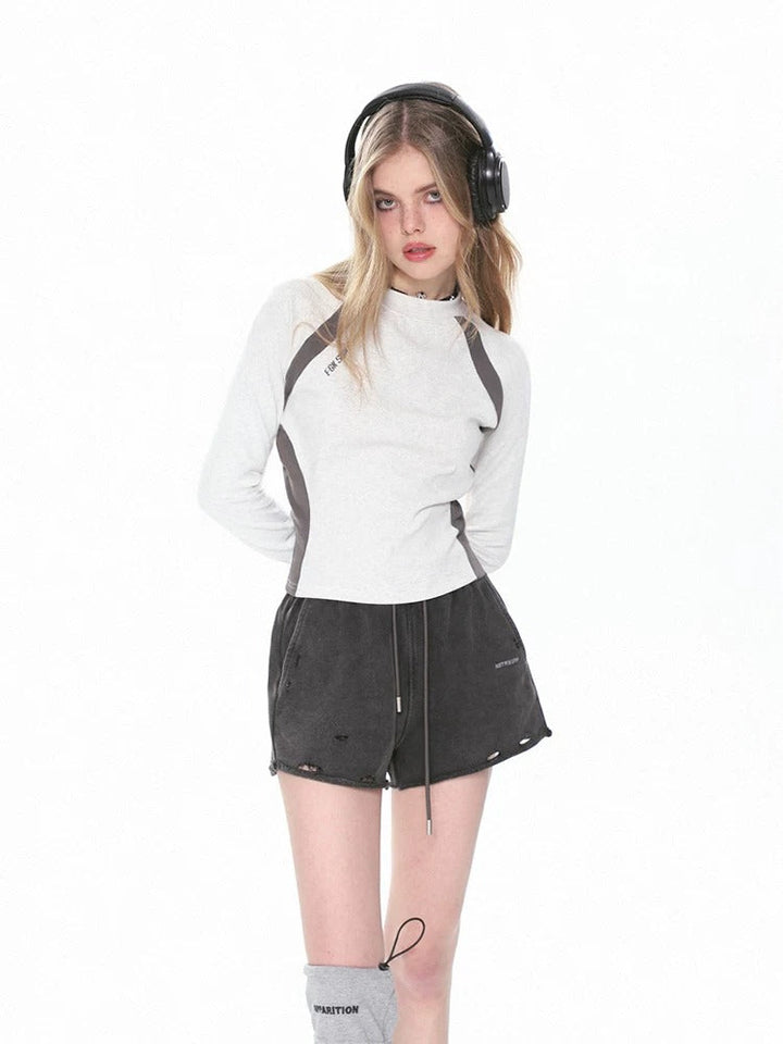 Damen Raglan Langarm T-Shirt Kontrast Slim Fit