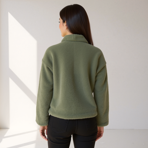 Drune | Weiche Damen Teddy Herbstjacke mit Knöpfen und Taschen