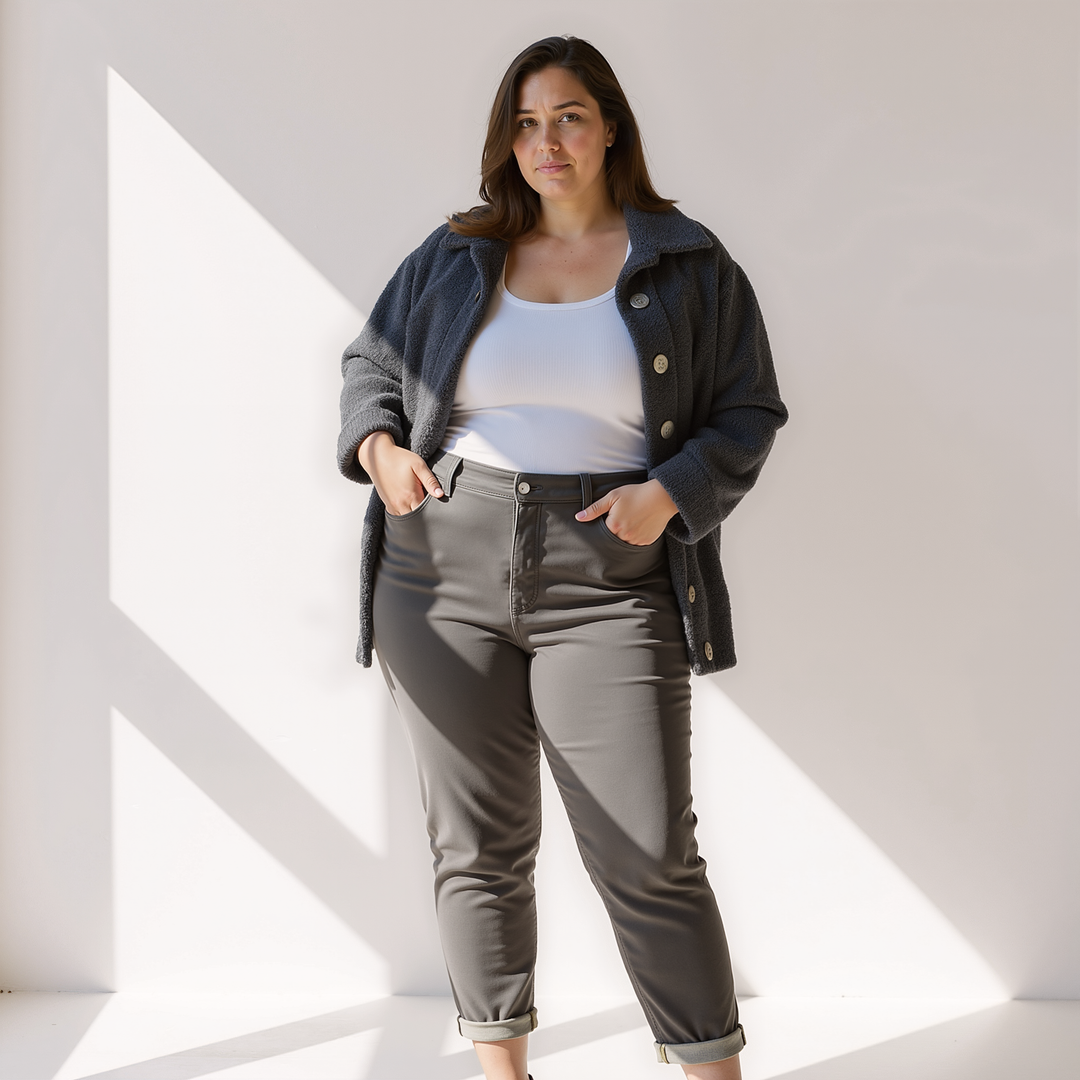 Drune | Weiche Damen Teddy Herbstjacke mit Knöpfen und Taschen