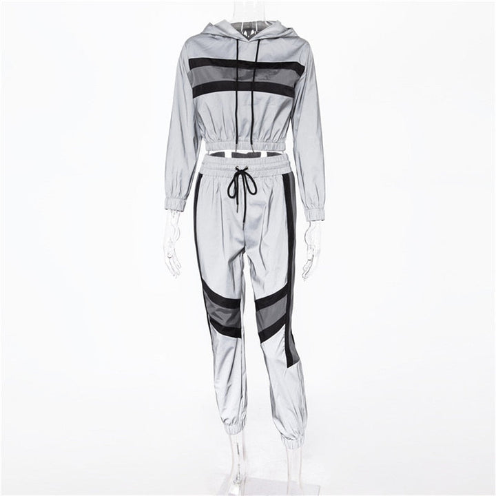 Drune | Reflektierender Crop Kapuzenpulli Jumpsuit