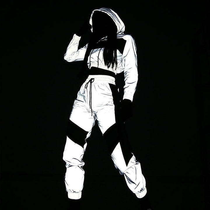 Drune | Reflektierender Crop Kapuzenpulli Jumpsuit