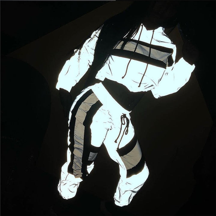 Drune | Reflektierender Crop Kapuzenpulli Jumpsuit