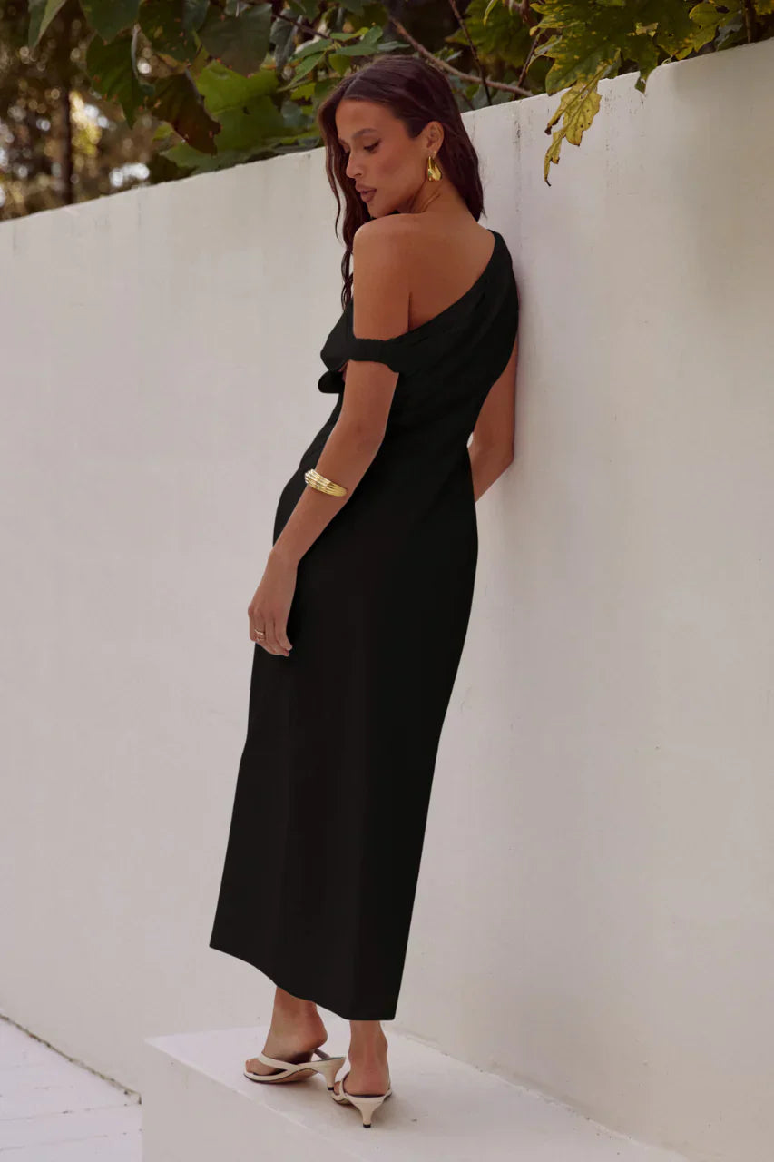 Leinenkleid mit schräger Schulter