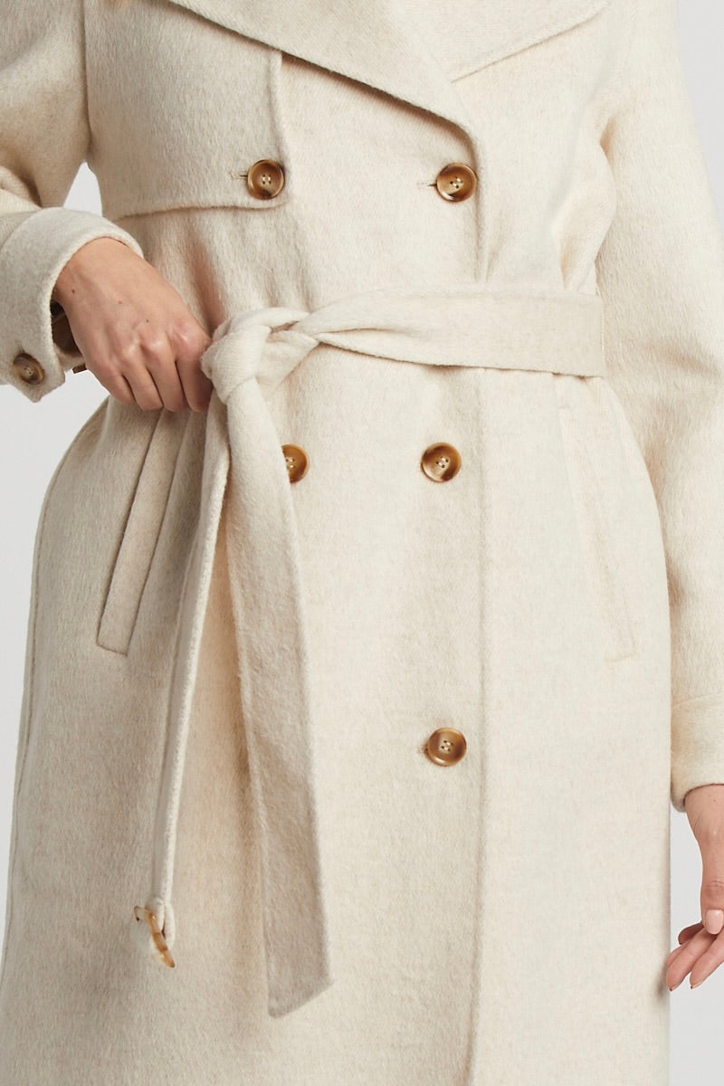 Drune | Damen Wolljacke mit doppelter Knopfreihe und abnehmbarem Gürtel und Sturmklappe