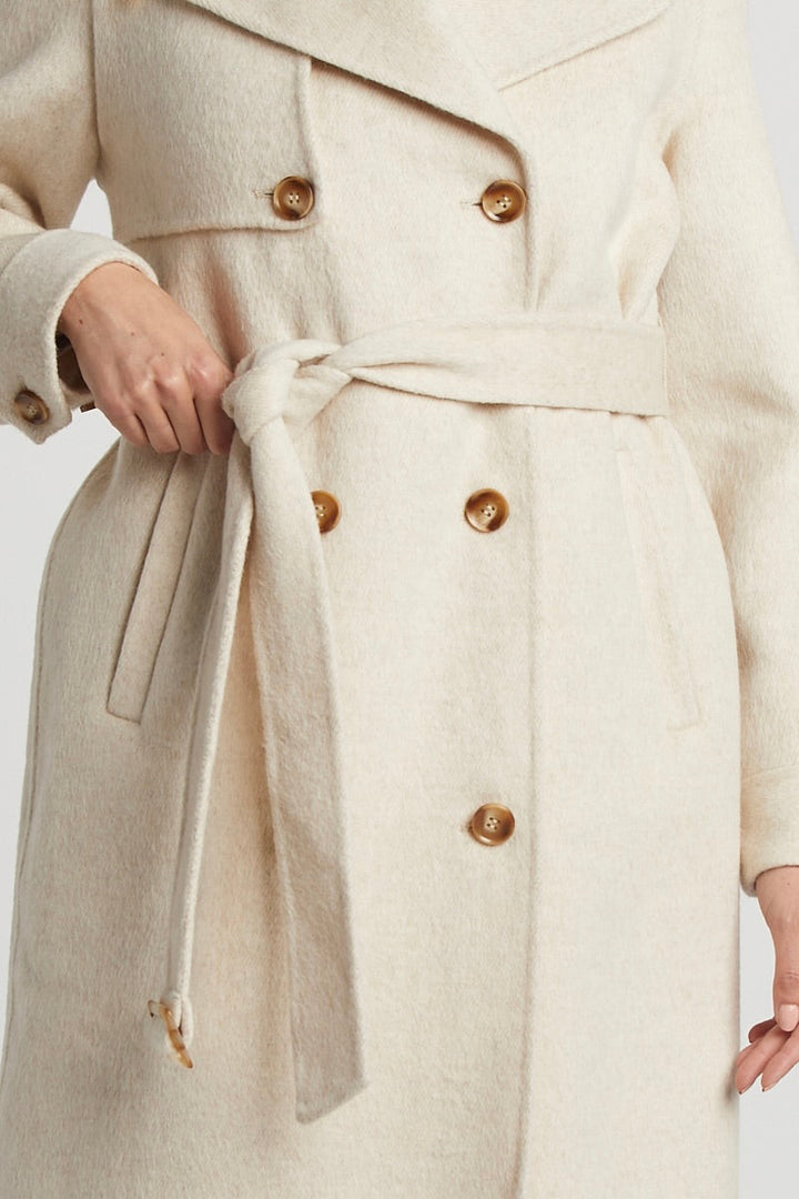 Drune | Damen Wolljacke mit doppelter Knopfreihe und abnehmbarem Gürtel und Sturmklappe