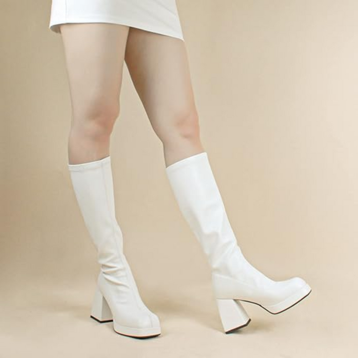 Leder-Plateau-Stiefel mit Blockabsatz - Ursula Drune