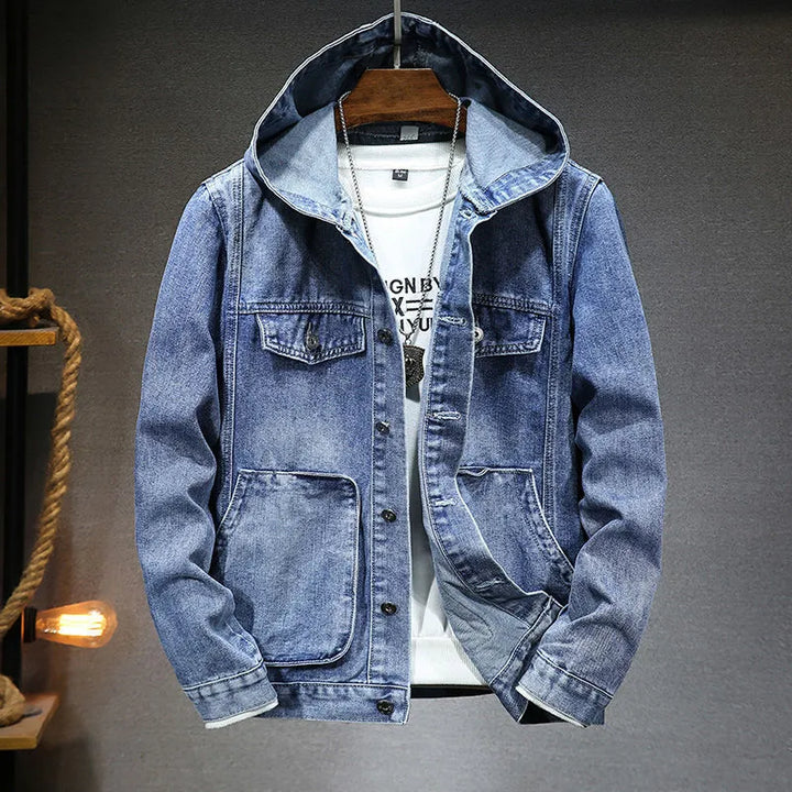 Drune | Langärmelig Kapuze Denim Jacke mit Schaltflächen