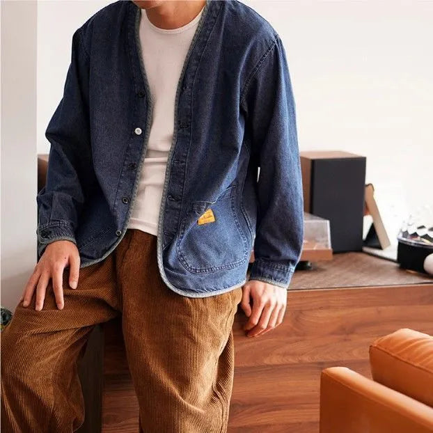 Drune | Herren Jeansjacke mit V-Ausschnitt