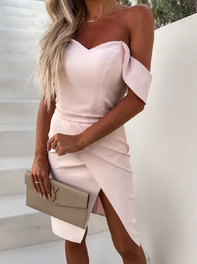 Drune | Frauen Kleider Solid One Shoulder Slim Fit Schlitz Kleid