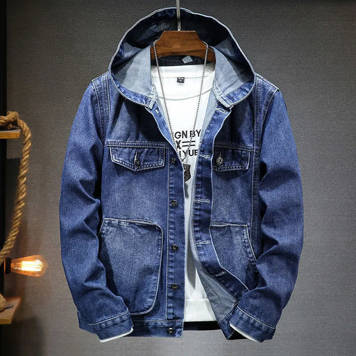 Drune | Langärmelig Kapuze Denim Jacke mit Schaltflächen