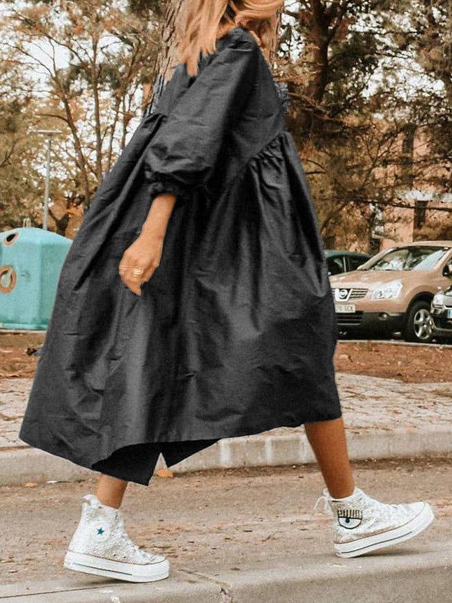 Drune | Frauen Kleider Lockeres Bedrucktes Halbarm Midi Kleid