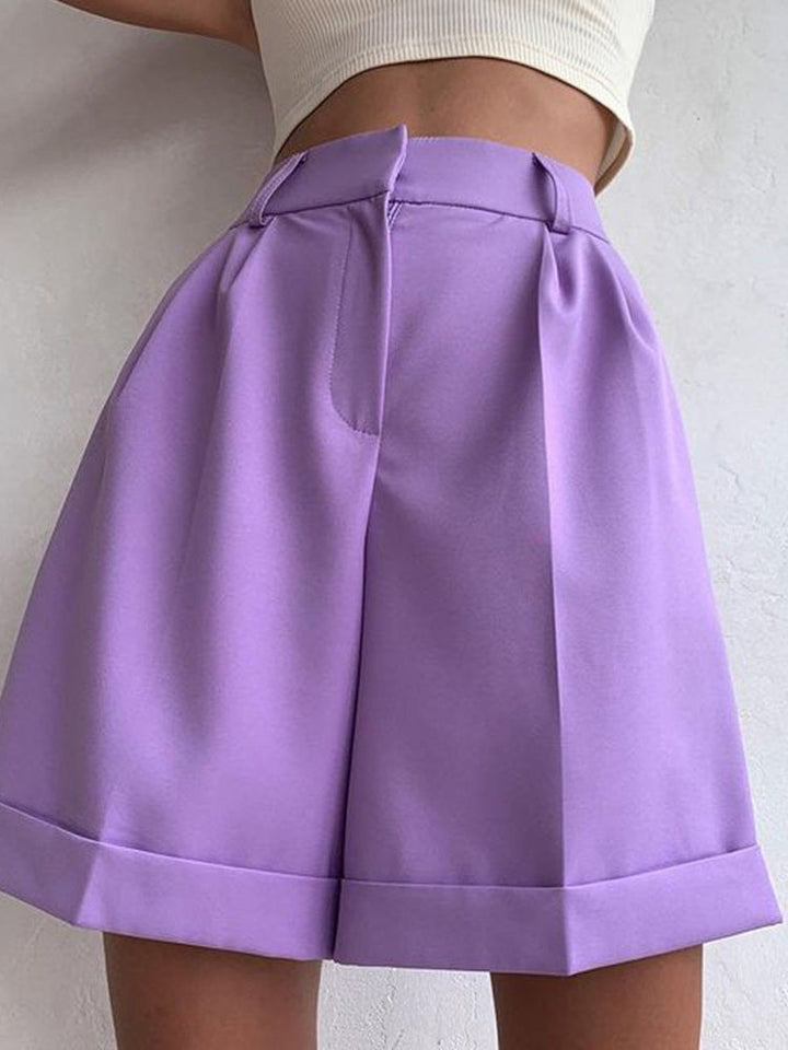 Drune | Damen Shorts Einfarbig Reißverschluss Tasche Gerade Shorts