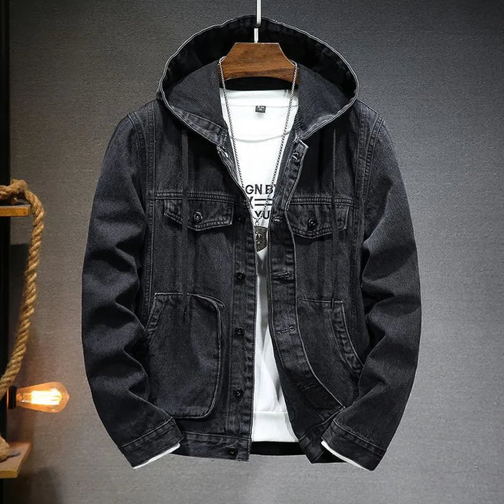 Drune | Langärmelig Kapuze Denim Jacke mit Schaltflächen