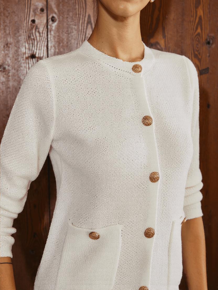 Drune | Cardigan - Damen Herbst Weiß Strickcardigan mit Metallknöpfen