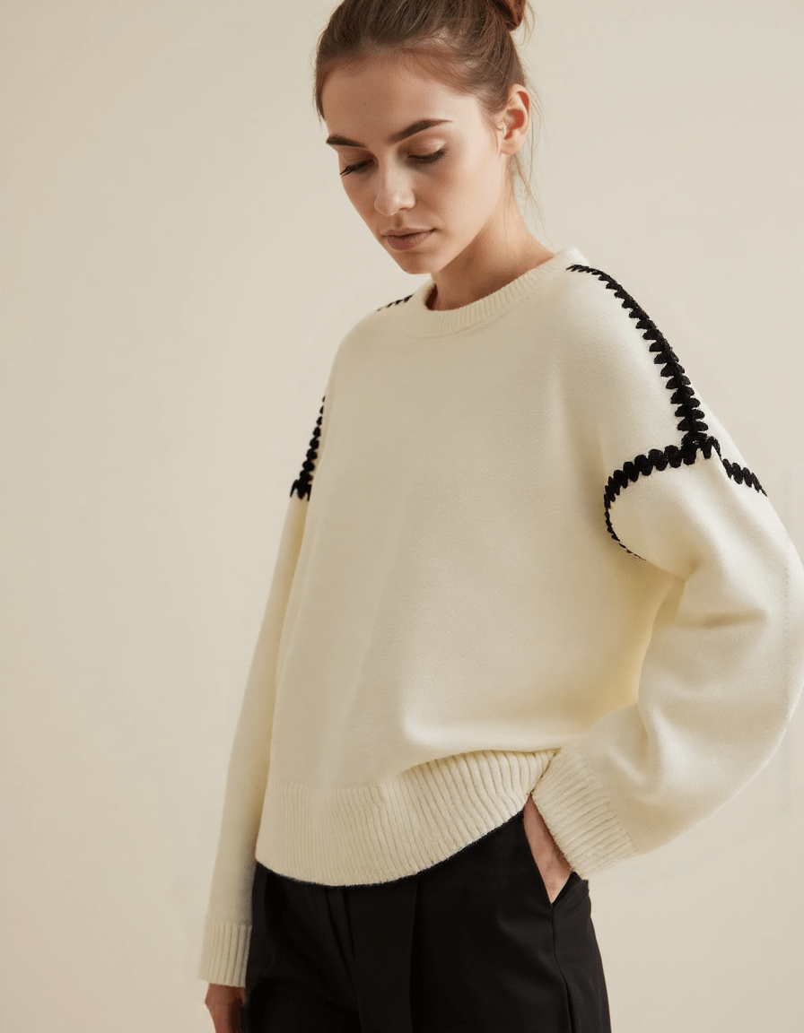 Drune | Pullover - Damen Herbst bestickter Strickpullover