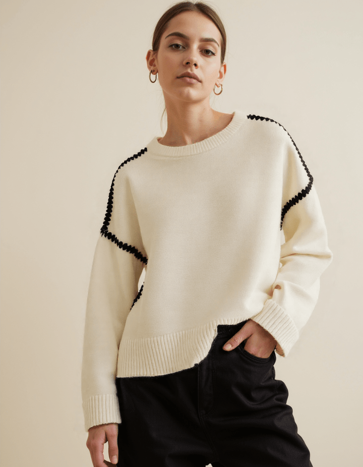 Drune | Pullover - Damen Herbst bestickter Strickpullover