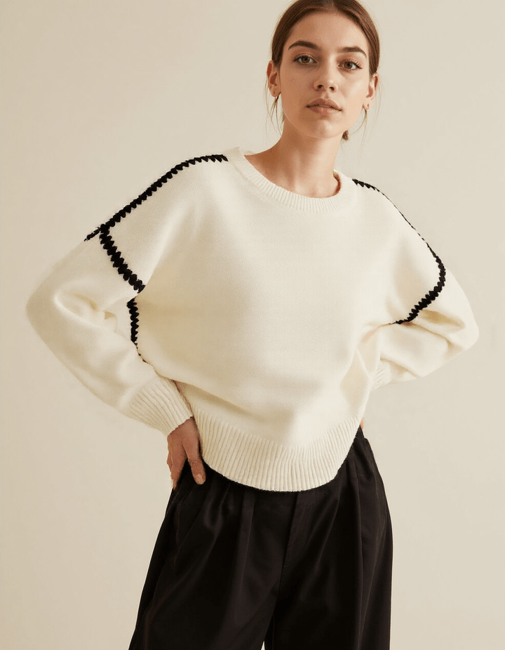 Drune | Pullover - Damen Herbst bestickter Strickpullover