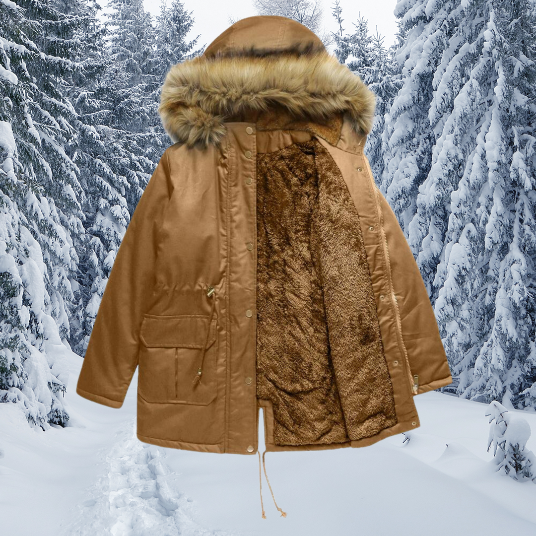 Drune | Fellkragen mit Kapuze Warme Winterjacke