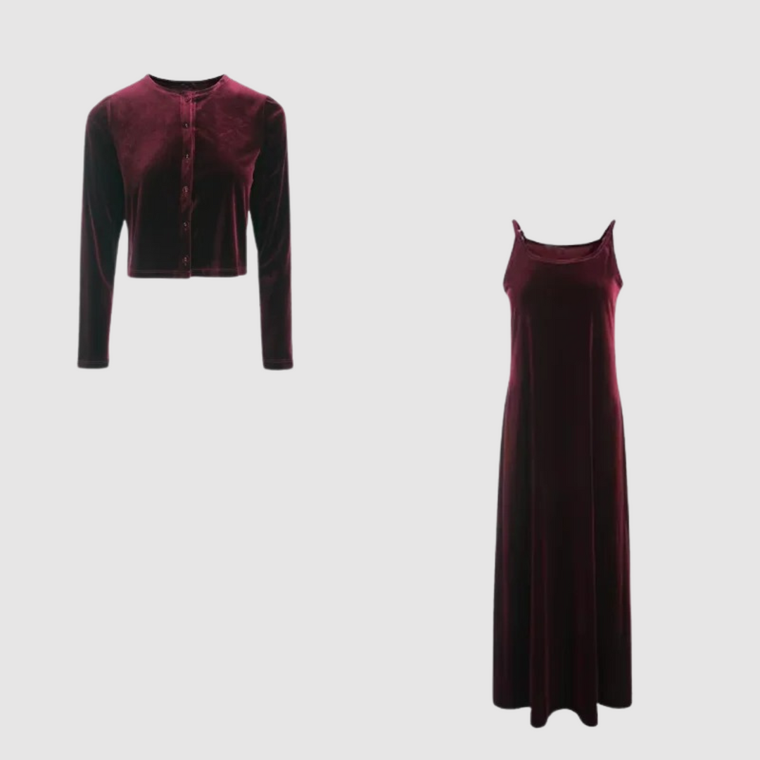 Drune | Weste und Kleid Satz mit Samtträgern
