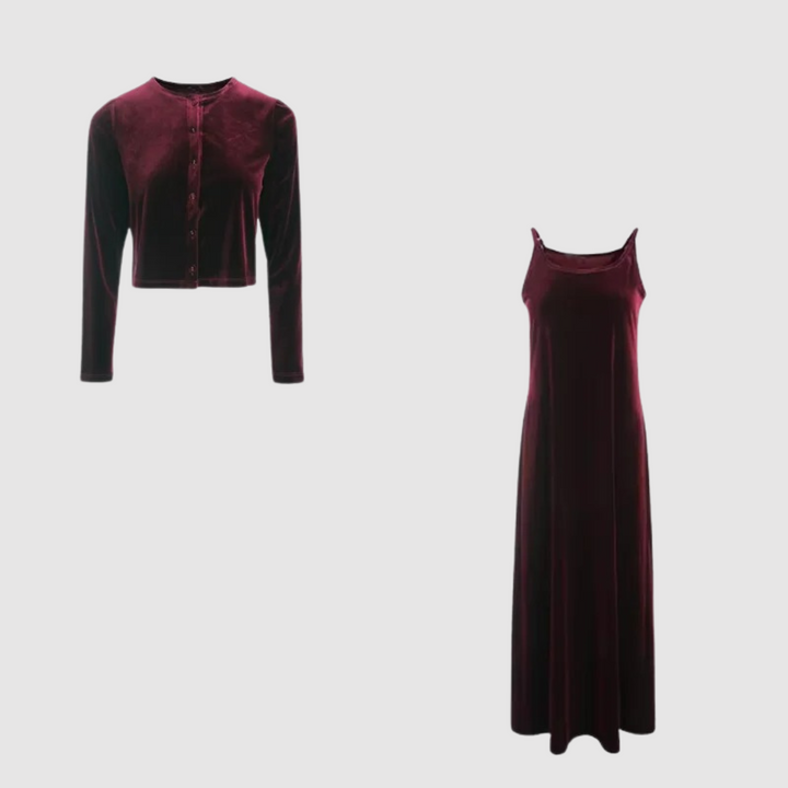 Drune | Weste und Kleid Satz mit Samtträgern