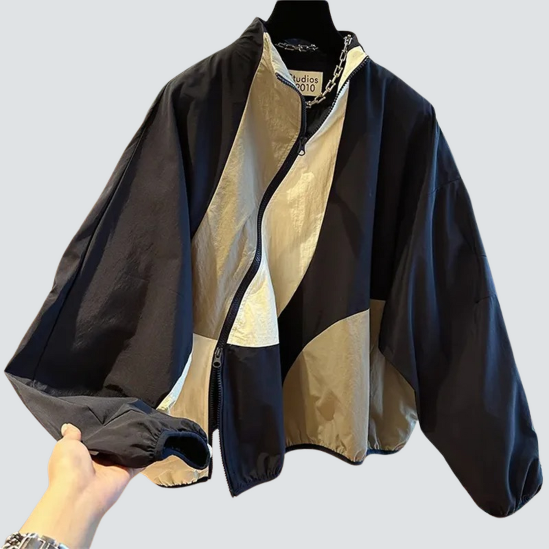 Drune | Frauen Patchwork Jacke mit Schräger Vorderseite