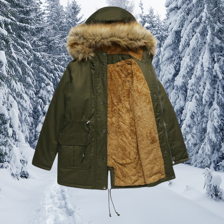 Drune | Fellkragen mit Kapuze Warmer Wintermantel