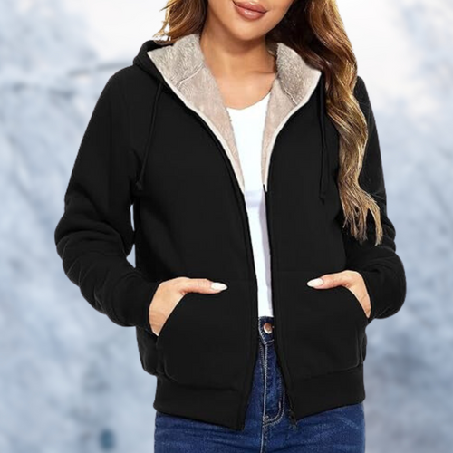 Drune | Damen schwarz Wolle Schaf Kapuzenjacke