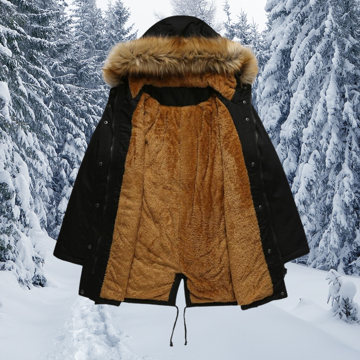 Drune | Fellkragen mit Kapuze Warme Winterjacke