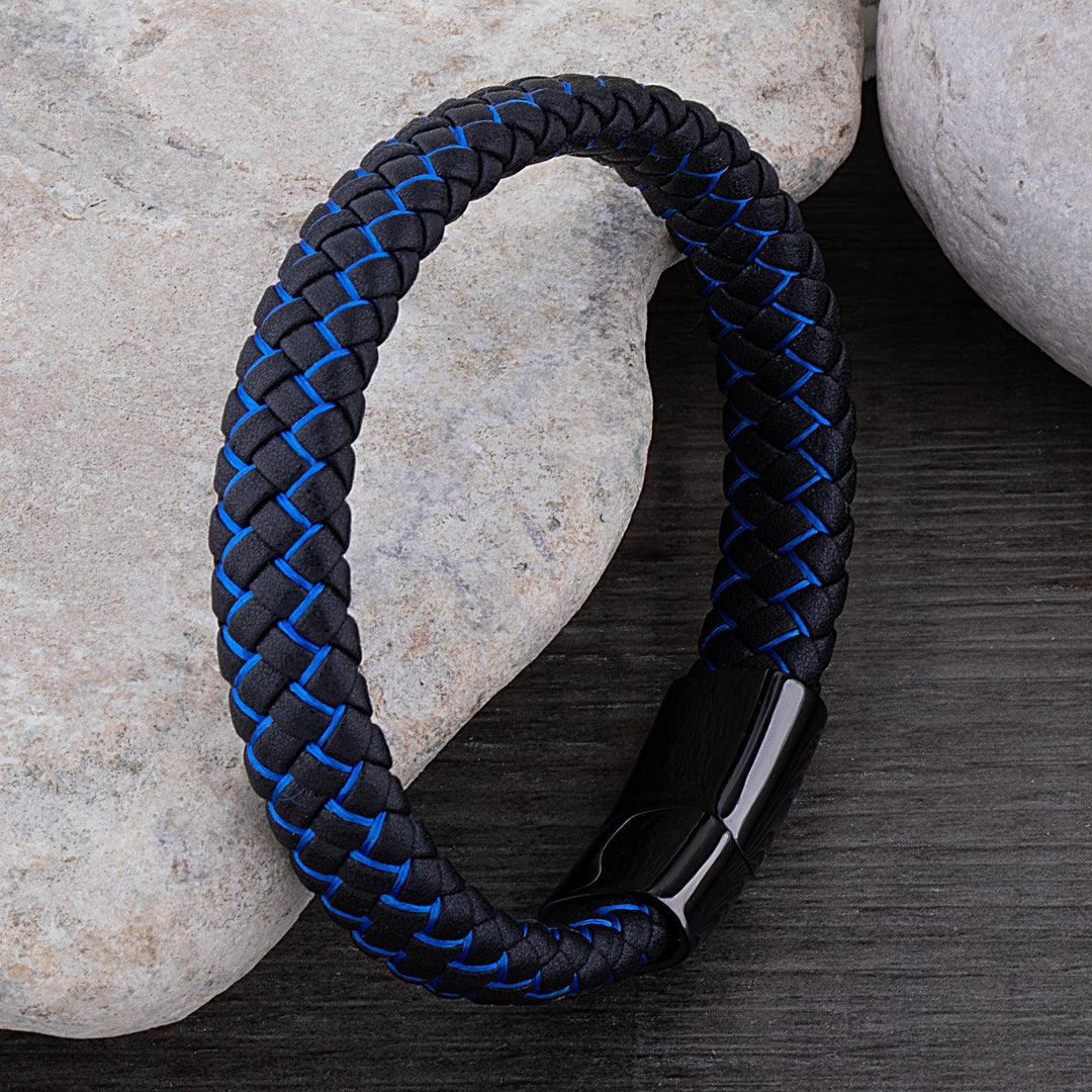 Drune | Coole Lederarmband mit Schwarz und Blau Detail