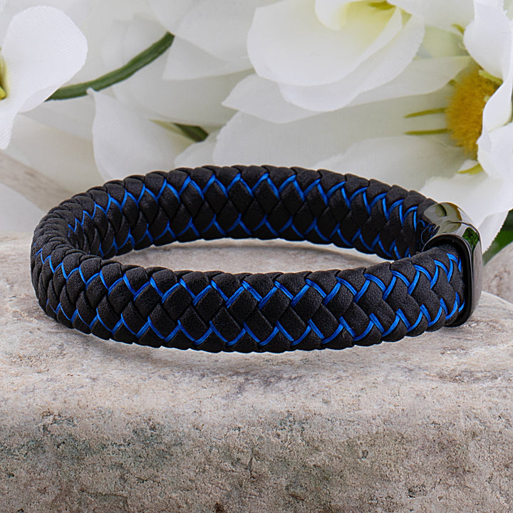 Drune | Coole Lederarmband mit Schwarz und Blau Detail